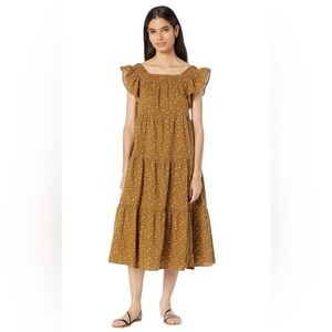 Madewell Ruffle-Sleeve Tiered Midi Dress in Daisy Stitch Size Small